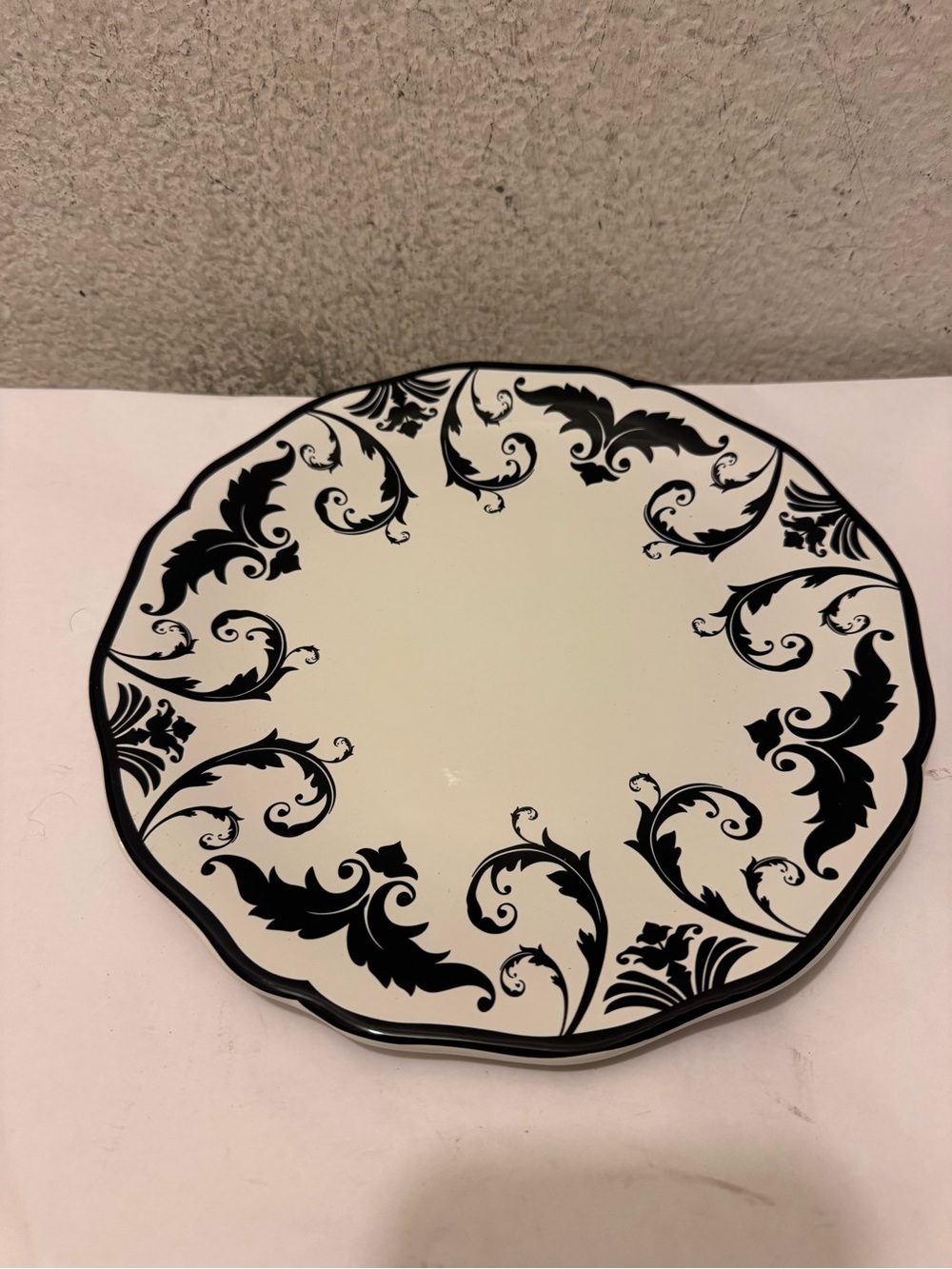 Certified International Black and White Scrollwork Ceramic Serving Plate 10.5”